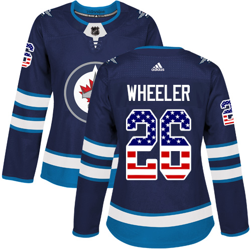 Adidas Jets #26 Blake Wheeler Navy Blue Home Authentic USA Flag Women's Stitched NHL Jersey - Click Image to Close